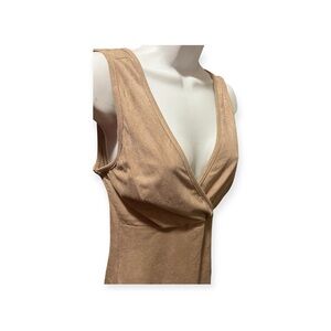 Sexy Tan plunging fringe dress